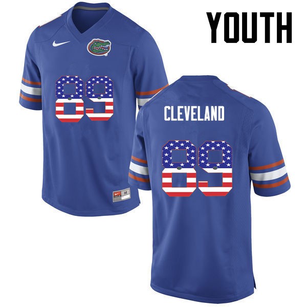 Florida Gators Youth #89 Tyrie Cleveland College Football Jersey USA Flag Fashion Blue